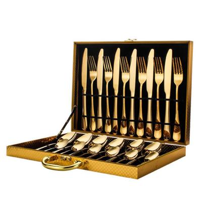 China Viable Classic 24 Piece Gold Stainless Steel Cutlery Set Luxury Gift Wedding Party Flatware Set for sale