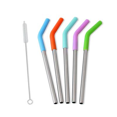 China Sustainable Set of 4 Pcs BPA 304 Bar Stainless Steel Drinking Straw Silicone Free Portable Tips with Tumbler Brush 20oz Reusable for sale