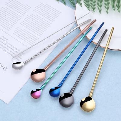 China 304 Stainless Steel Metal Straws Sustainable Reusable Spoon Spoon Mixing Straw for sale