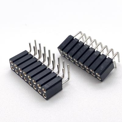 China PCB Right Angle Vertical Pitch 2.54mm L12.4mm Machined Round Pin Female Header Connector for sale