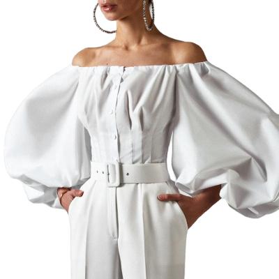 China 2021 Spring Style Anti-Shrink French Cotton Strapless Off The Shoulder Puff Sleeve Elegant Women White Crop Tops for sale