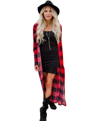 China Autumn New Arrivals Fall Clothing Anti-wrinkle overall cardigan sweater plaid casual long ditch women coat for sale