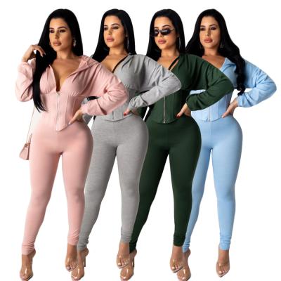 China 2020 Autumn Winter Crop Top Hoodie And Jogger Zipper Cardigan Anti-wrinkle Sport Pants Sets Women Sets Two Piece for sale