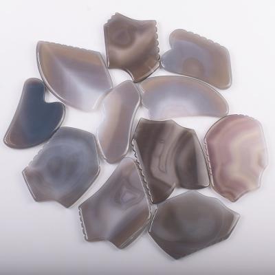 China Custom Gray Striped Agate Jade Gua Sha Stone Guasha Board Massage Therapy Scraping Tool for Face and Body for sale