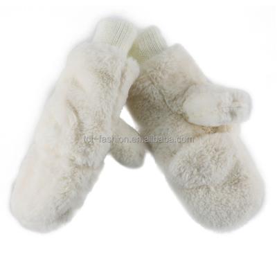 China Simple Cheap Adults Polyester Teen Girls Fashion Faux Fur Fingerless Glove With Flip Top for sale