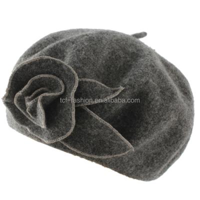 China Image Women Wool Flower Decorated 100% Beret for sale