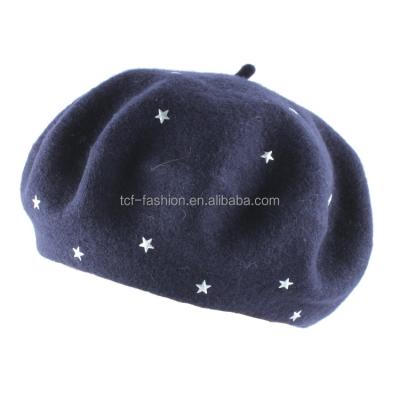 China Character Women Wool Star Foil Printed Beret for sale