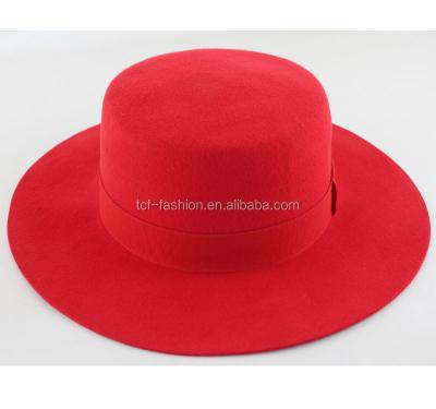 China Character Ladies Wool Wide Brim Flat Bowknot Felt Hat for sale