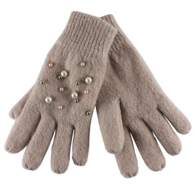 China Fashion Simple Winter Keep Finger Warm Winter Women Long Knitted Gloves With White Pearl for sale