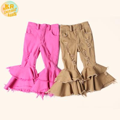 China Wholesale Girl's Breathable Baby Pants Solid Color Spring Summer Baby Clothes Flared Jeans Pants Teen Clothing for sale