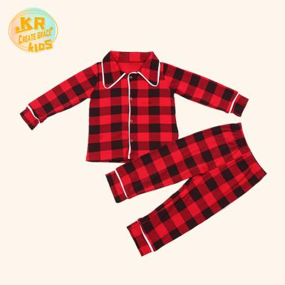 China Autumn Kids Long Sleeve Plaid Printing Pajamas Clothing Children Winter Cotton Pajamas Sets Soft Boutique Turndown Collar for sale