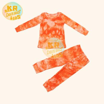 China Soft Autumn Children's Suit Orange Dye Tie-Dye Design Long Sleeve Upper High Waist Pants Children's Clothes Kids Clothes for sale