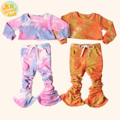 China Soft Spring Mama and Me Trendy Outfits Dyed Knotting Drawstring Stacked Tracksuit Kids Designer Clothing Set Fall Sets Kids for sale