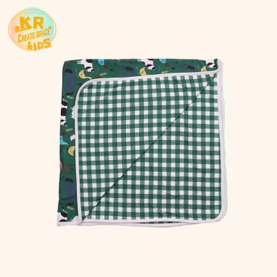 China Wholesale New Cartoon Simple Green Muslin Blanket Grid Style Cozy Children Blankets for sale