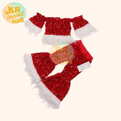 China New Products Casual Festival Designed Sequin Fabric Bell Bottom Winter Girls Clothing Kids for sale