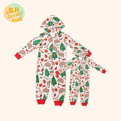 China 2021 Polyester/Cotton Hot Sale Christmas Printing Long Sleeve Hot Mommy And Me Jumpsuit Hoodie Babi Overalls for sale