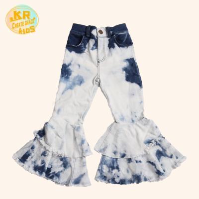 China Fashion Girls Fade Proof Hot Selling RTS Color Pants Kids Jeans 2 Pieces Set Kids Denim Bell Bottom Pants With Factory Price for sale