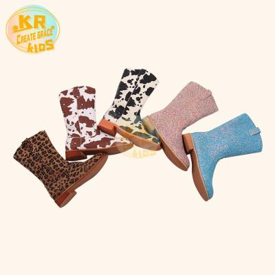 China Wholesales Waterproof Fashion Baby Cow Leopard Pattern Designer Kid Shoes Toddler Girl Boots for sale