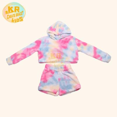 China Winter Casual Top Knot Dyed Hoodie Baby Hoodie Fleece Plush Sale Custom Two-Piece Set Kids Clothing Set for sale