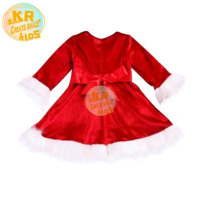 China New Design Washable Girls Christmas Clothes Velvet Fabric Festival Clothing Women Peplum Dress Casual Outfits for sale