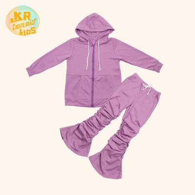 China New Autumn Fashion Soft Girls Long Sleeve T-shirt Ruffle Pants Solid Color Baby Stacked Outfits Kids Tracksuit for sale