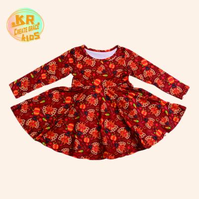 China Breathable Print Thanksgiving Girls Dresses Long Sleeve Cartoon Party Dress Animal Girls Dress Dresses for sale