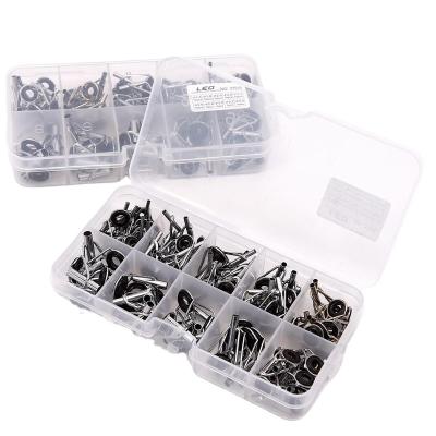 China 80Pcs Mixed Size Durable Fishing Rod Pole Repair Kit Line Rings Top Guides Eyes Set With Box Fishing Rod Tip Guide Ring Replacement Sets for sale