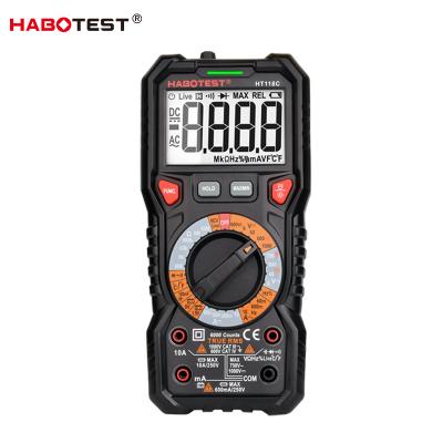 China Habotest LCD Display Multimeter Digital Backlight AC DC Ammeter Voltmeter Ohm Hz T-RMS Battery Tester 6000 Counts HT118C for sale