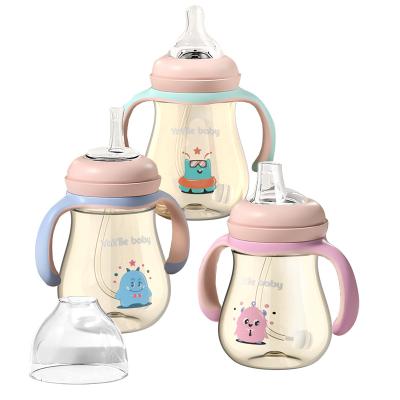 China Yayile BPA Free Baby PP Shock Anti-Flatulence Resistant Plastic Wide Water Newborn Feeding Bottle With Handle Straw for sale