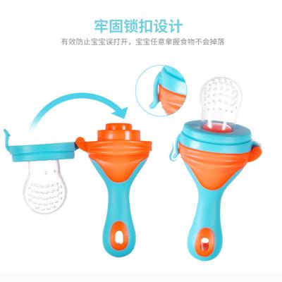 China BPA free safe and high quality baby products hand prey stick fruits and vegetables bite pleasure silica gel fruit gum food on pacifiers for sale