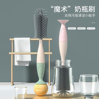 China PP+Silicone Bottle Sponge Brush Straw Brush 360 Degree Small Baby Bottle Cleaning Brush for sale