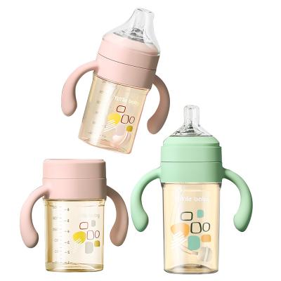 China Hot Selling BPA Free Anti Colic Wide Neck Baby Bottles Anti Flatulence Bottle With Straw 10oz Wide Neck PPSU Baby Feeding Bottle for sale