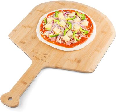 China Disposable Pizza Cutting Board With Handle Bamboo Acacia Wood Pizza Skin for sale