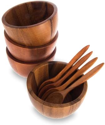 China Sustainable Acacia Wood Salad Bowl Set Tall With Servers Spoon Fork For Food Fruit Salads Soup Gifts for sale