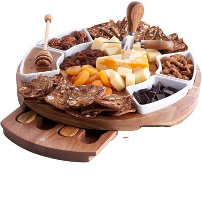 China Sustainable High Quality Bamboo Cheese Cutting Board Charcuterie Board With Drawers Serving Tray Cutlery Waiter Knife Set for sale