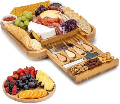 China Viable Bamboo Cheese Board and Knife Set Wooden Chopper Charcuterie Cutting Board Serving Tray Cutlery Knife Set for sale