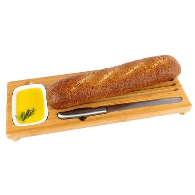 China Viable Bamboo French Bread BoardTray Cup with Bread Crumb Catcher DishOlive DIS Ceramic Dipping Oil and Large for sale