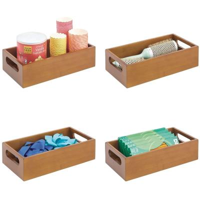 China Sustainable Classic Bamboo Desk Organizer Storage Box Desk Kitchen Storage Box Sets Food Storage With Handle for sale