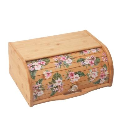 China 2022 Large Kitchen Sustainable Bread Storage Bin Countertop Wooden Bamboo Bread Box for sale