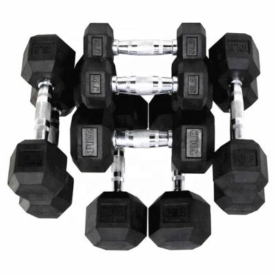 China New Universal 2022 Gold Free Gym Weights 10kg 40kg Rubber Coated Dumbells Cast Hex Black Dumbbell For Weightlifting for sale