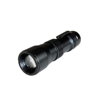 China Tactical Aluminum Focus Telescopic Flood Buzz Zoom Mini Emergency EL-E02 500 Lumen 3AAA Clip Torch Bottom Flashlight for sale