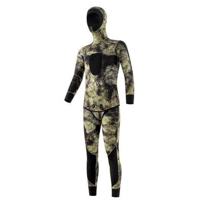 China Wholesale Antibacterial DST-02 4XL 3mm 5mm two piece hooded neoprene fabric inside spearfishing wetsuits for sale