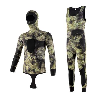 China DST-02 3mm 5mm Black Neoprene Antibacterial Camouflage Fabric Two Piece Diving Wetsuit For Spearfishing for sale