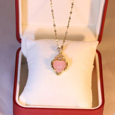 China China New inlaid zircon powder chalcedony gold pendant love necklace temperament jade pendant for sale