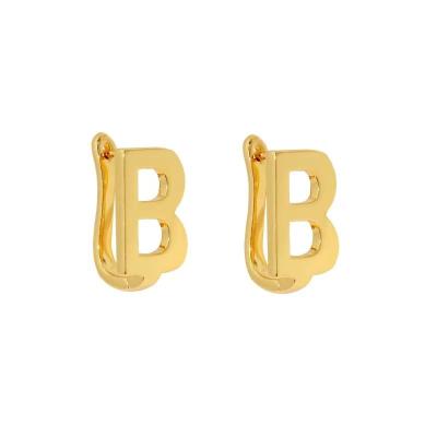 China TRENDY European and American geometric metal 14K brass letter B personality earbuckle temperament light luxury high quality earrings for sale