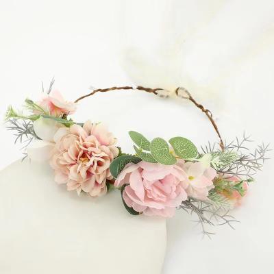 China Fashionable Haimeikang Colorful Flower Headband Fabric Princess Headdresses Girls Bride Headband Women Beach Wedding Hair Accessories for sale