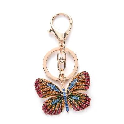 China ALLOY Glittering Crystal Butterfly Keychain Full Rhinestone Alloy Key Chain For Women Girl Car Handbag Bag Charm Pendant Key Ring for sale