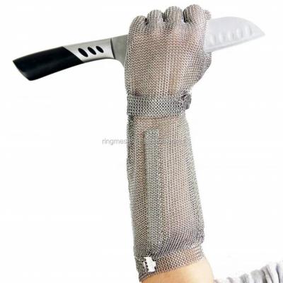 China Hand And Arm Protection 15 Cm Long Cuff Arm And Hand Protection Ring Mesh Cut Resistant Gloves for sale