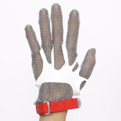 China Cut Resistant 5 Protection Level Stainless Steel Safe Ring Hand Gloves With Strap for sale