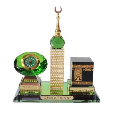 China Muslim Gifts Crystal Glass Kaaba Makkah Royal Mecca Clock Tower Model Middle Eastern Abraj Al Bait Souvenirs for sale